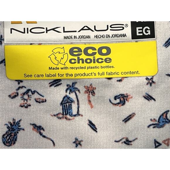 Nicklaus Eco Choice Polo Shirt Men's Large White Island Pattern Performance - Picture 4 of 9